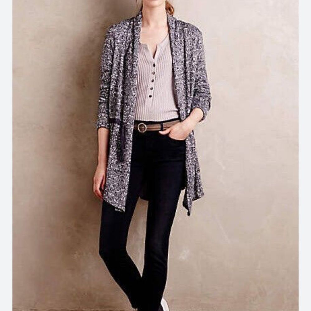 NWOT Anthropologie Slub Knit Gray Contrast Anorak Sweater Cardigan M
